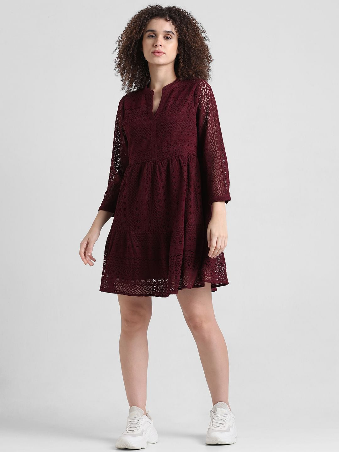 Maroon Lace Fit & Flare Dress