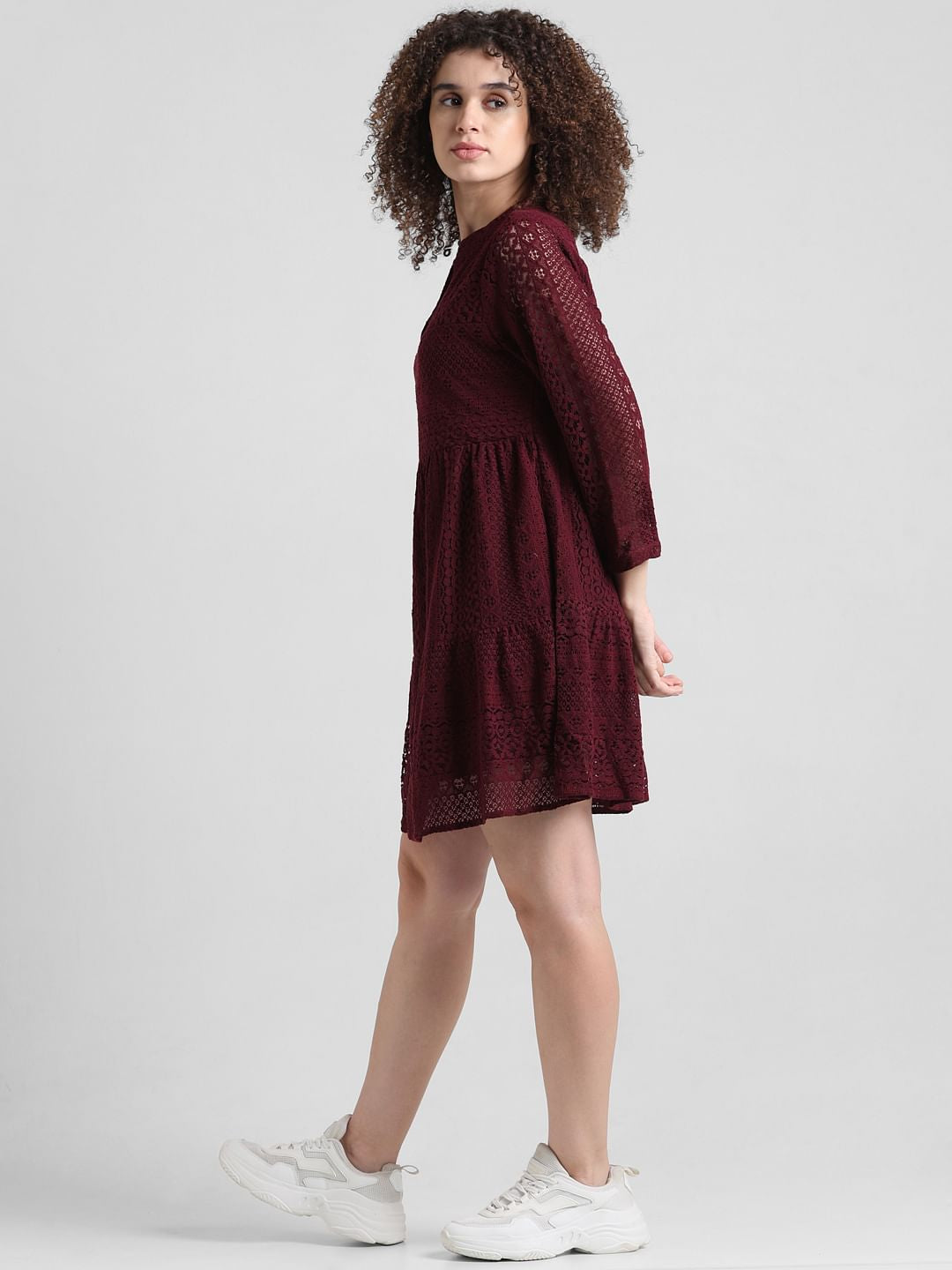 Maroon Lace Fit & Flare Dress