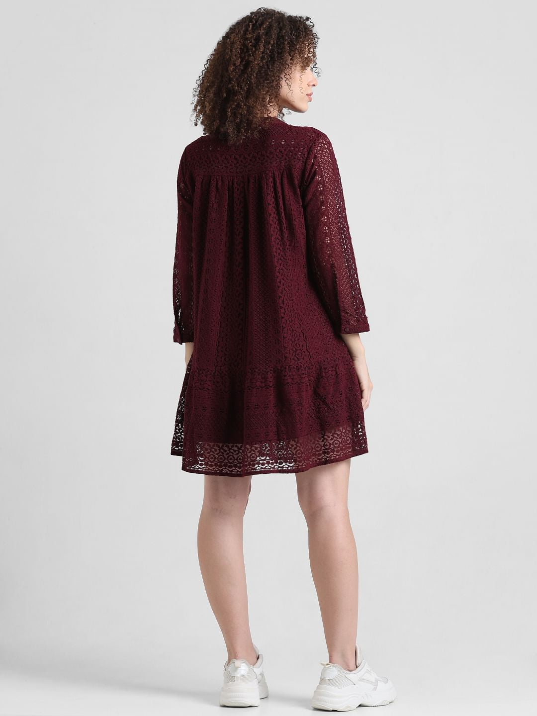 Maroon Lace Fit & Flare Dress