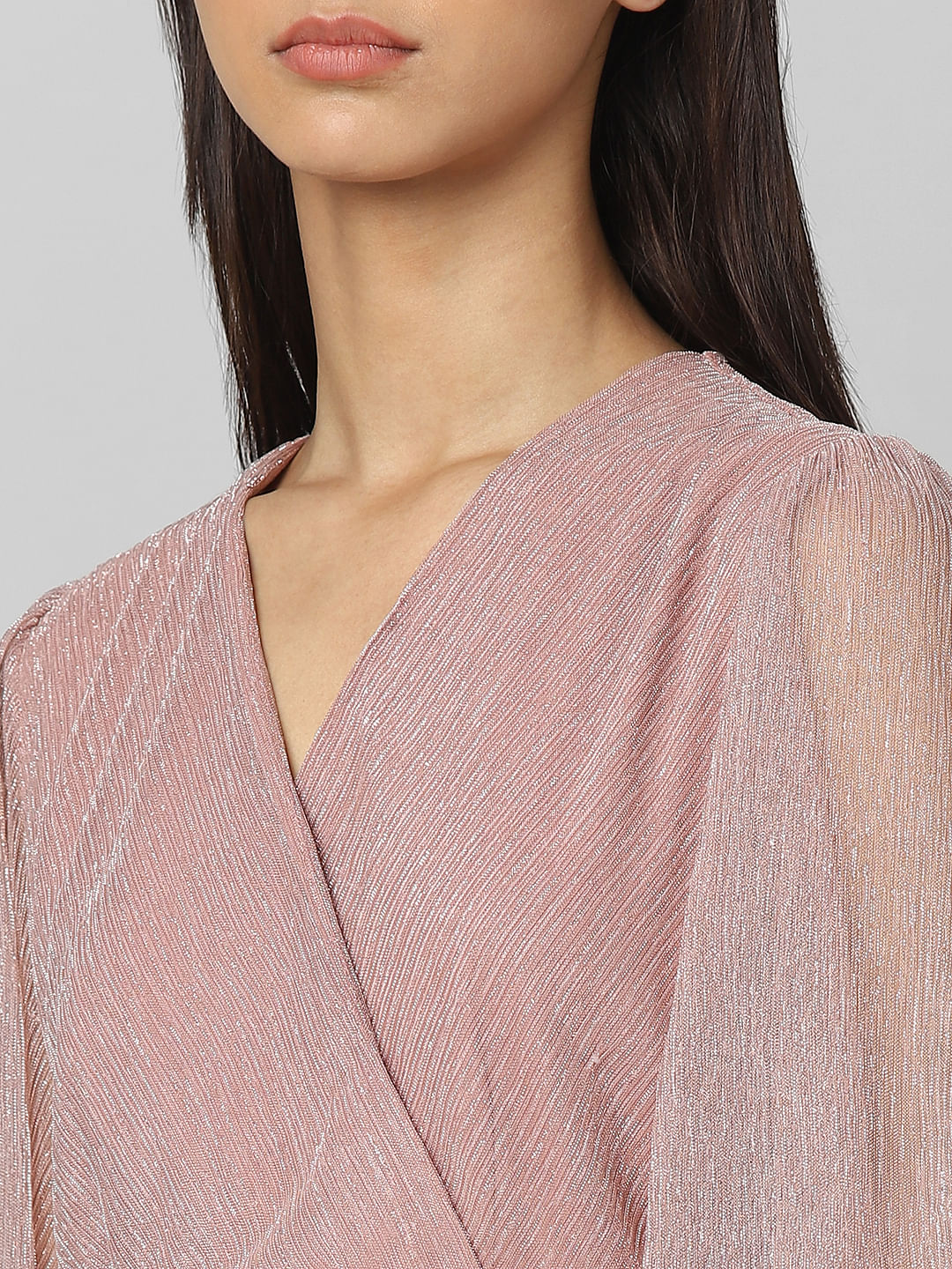 Brown Shimmer Wrap Midi Dress