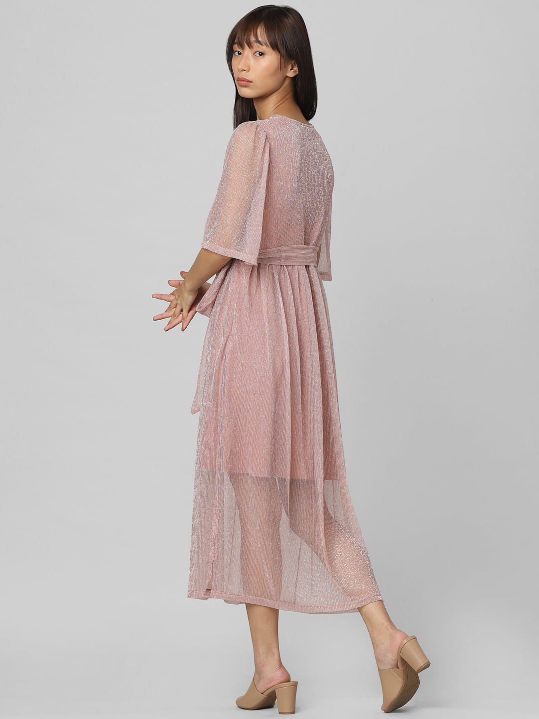 Brown Shimmer Wrap Midi Dress