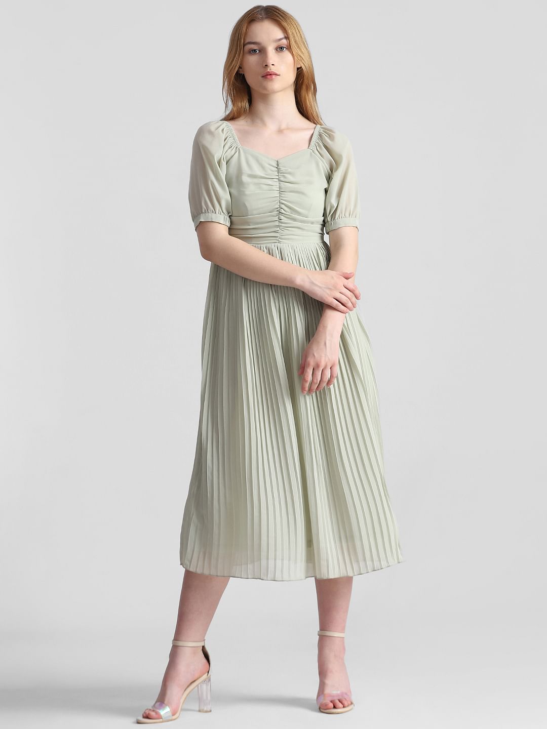 Green Pleated Midi Dress
