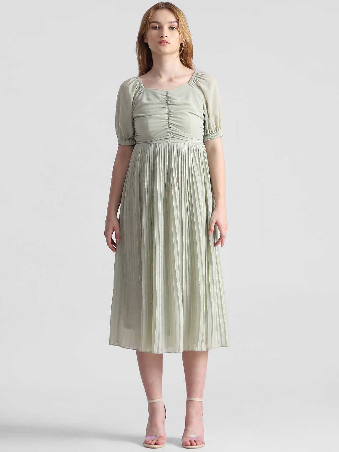 Green Pleated Midi Dress