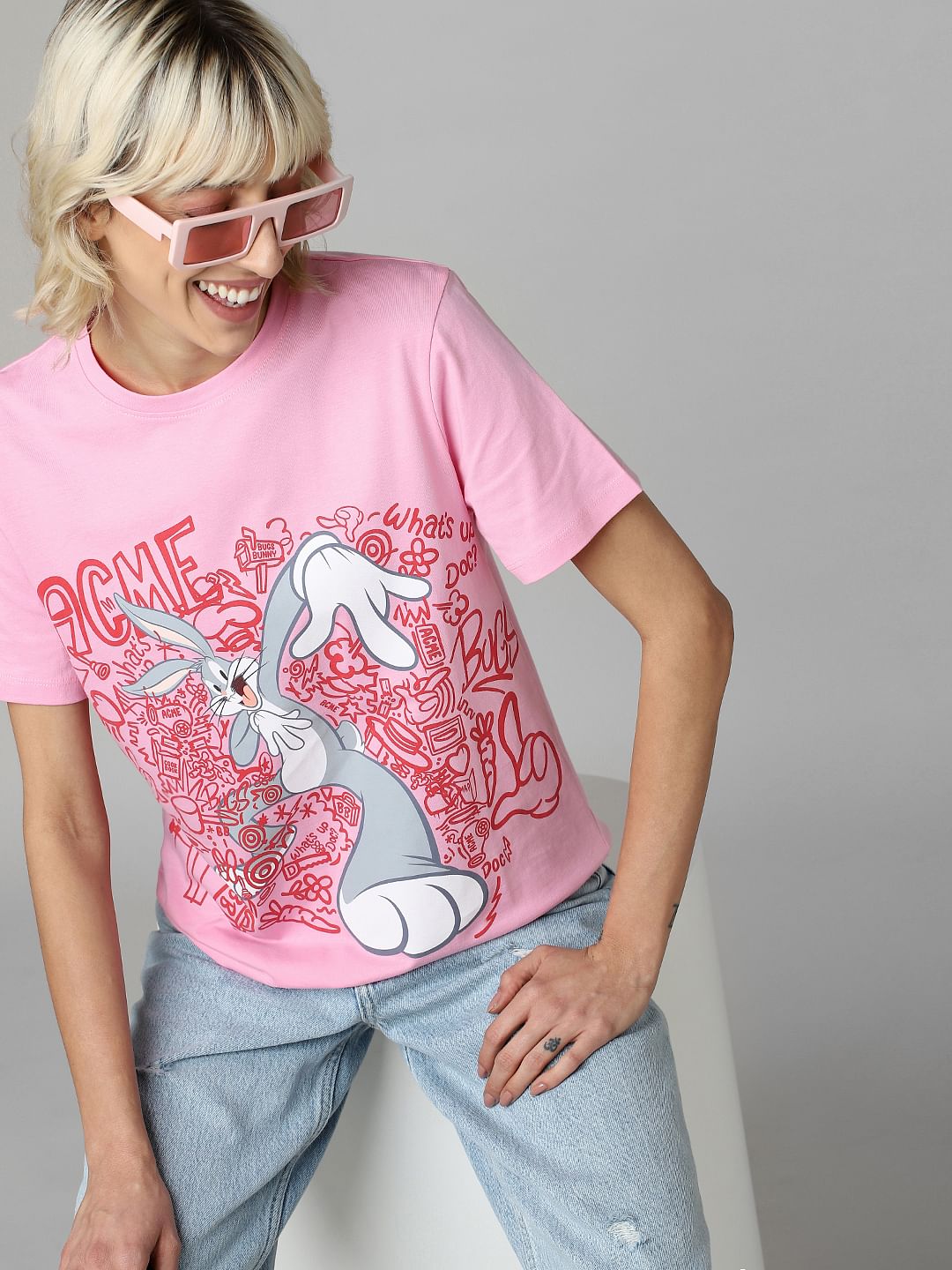 Only X Looney Tunes Pink Printed T-Shirt