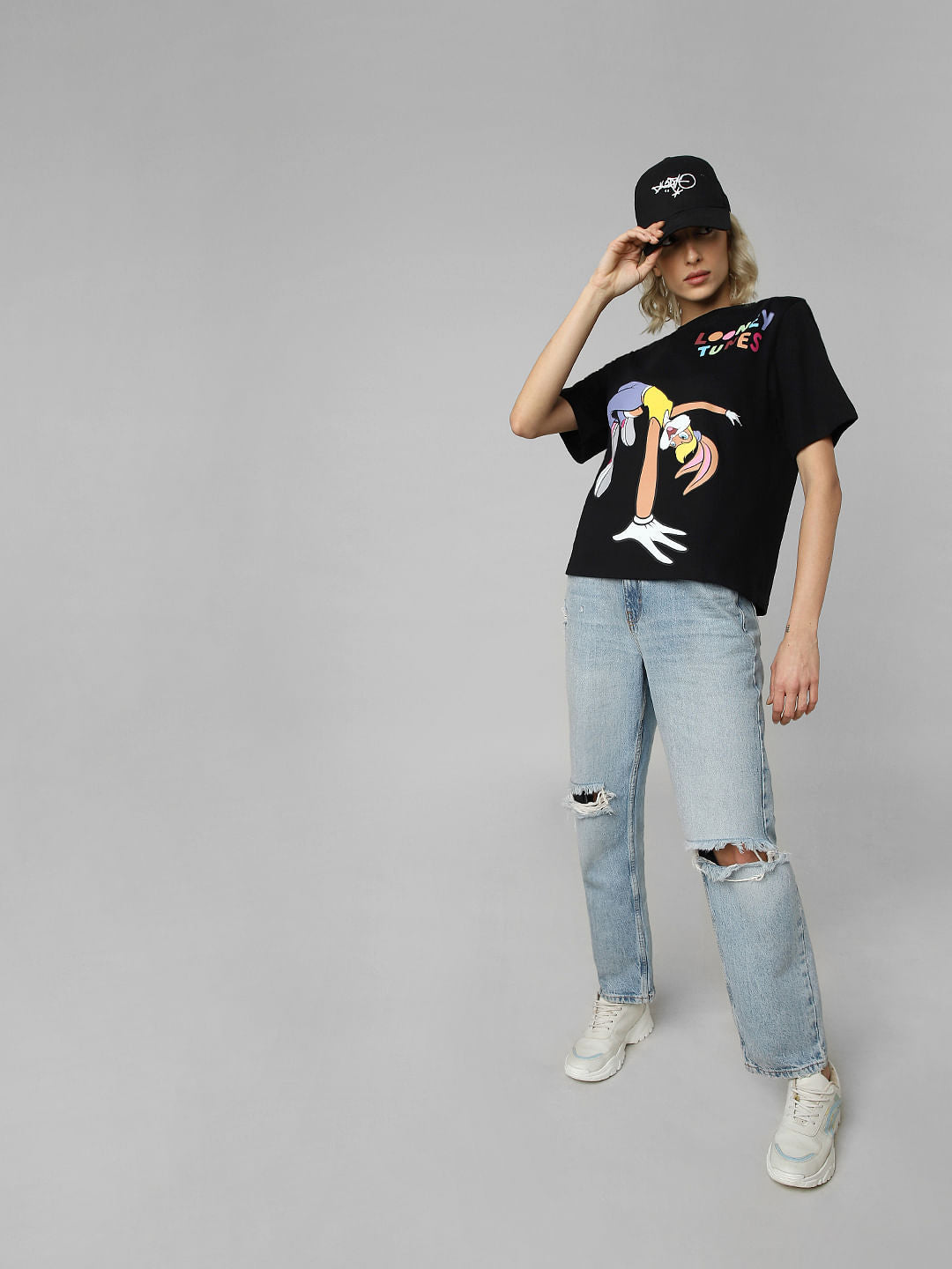 Only X Looney Tunes Black Graphic Print T-Shirt