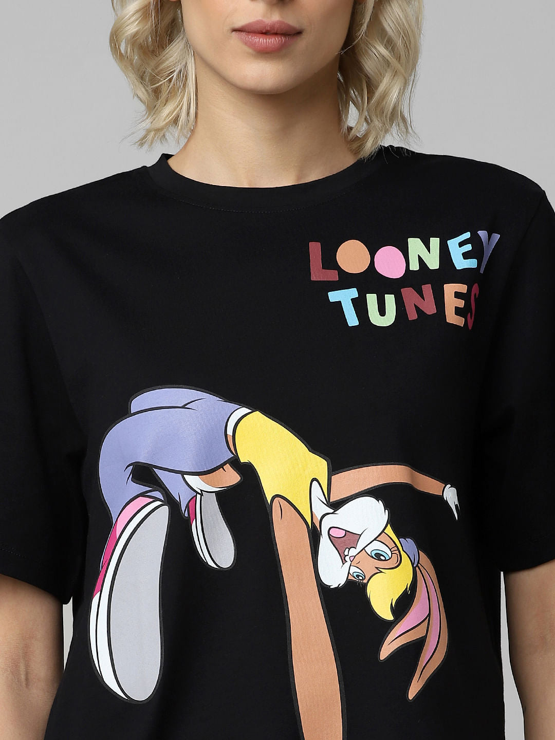 Only X Looney Tunes Black Graphic Print T-Shirt