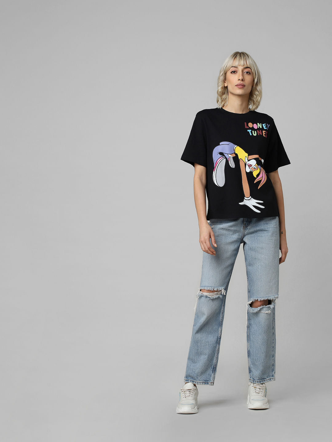 Only X Looney Tunes Black Graphic Print T-Shirt