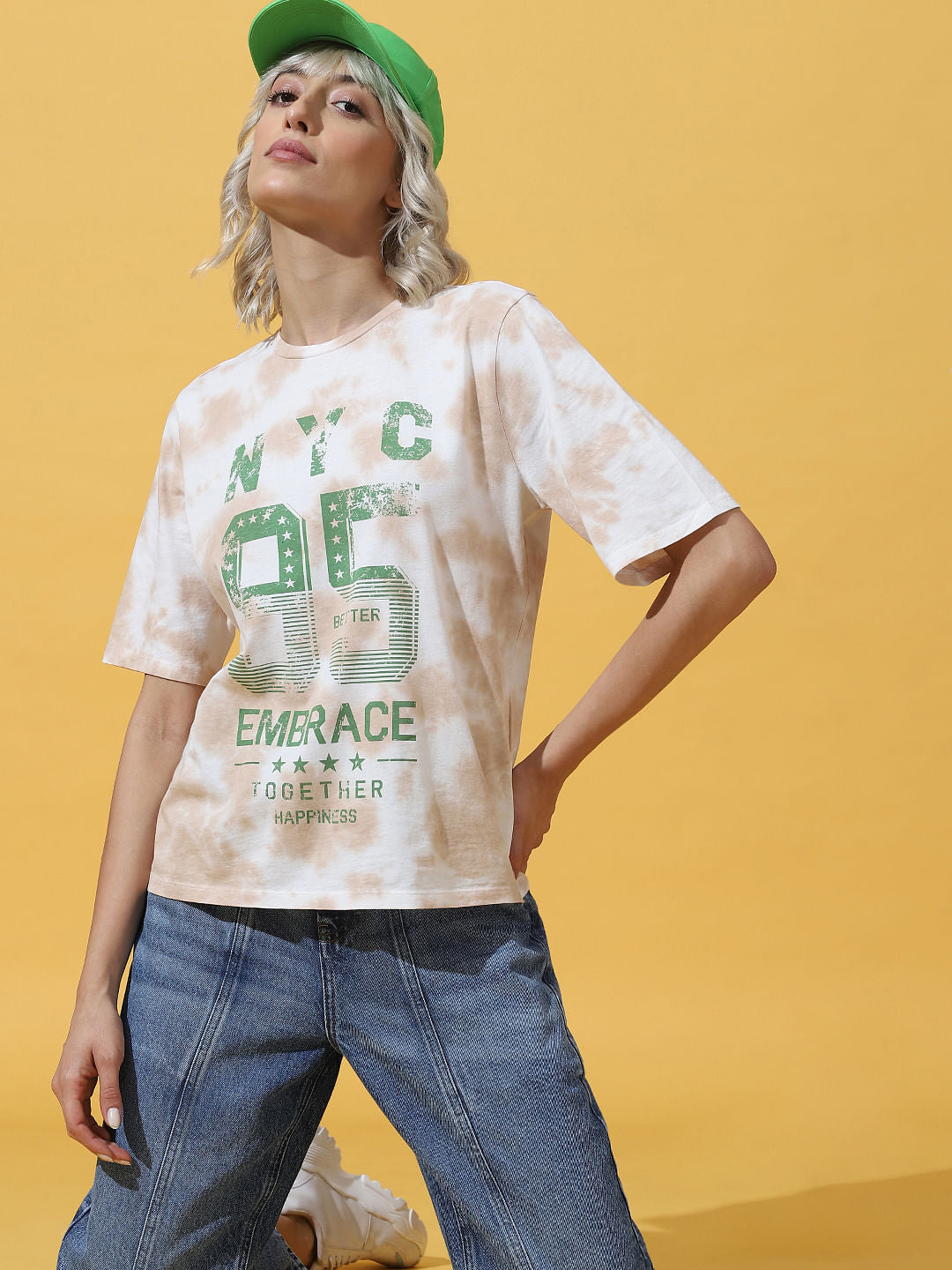 White Tie-Dye Printed T-Shirt