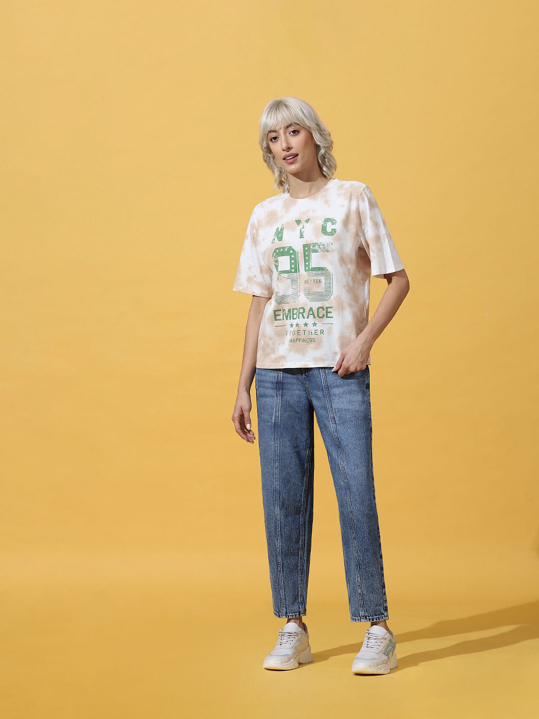 White Tie-Dye Printed T-Shirt