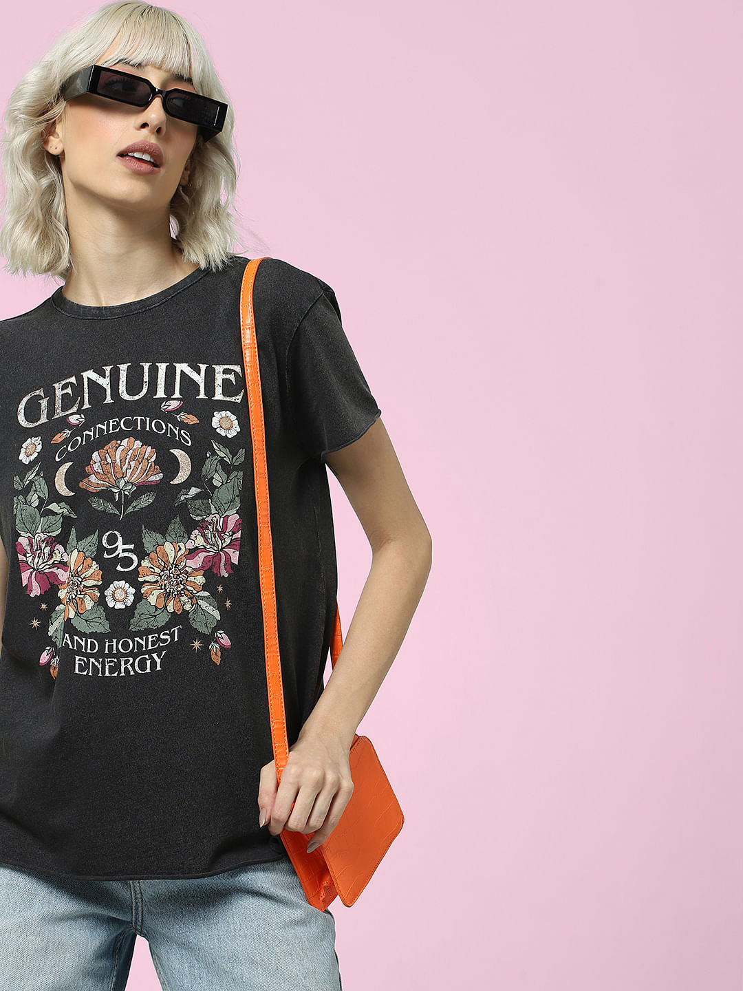 Black Printed Washed T-Shirt