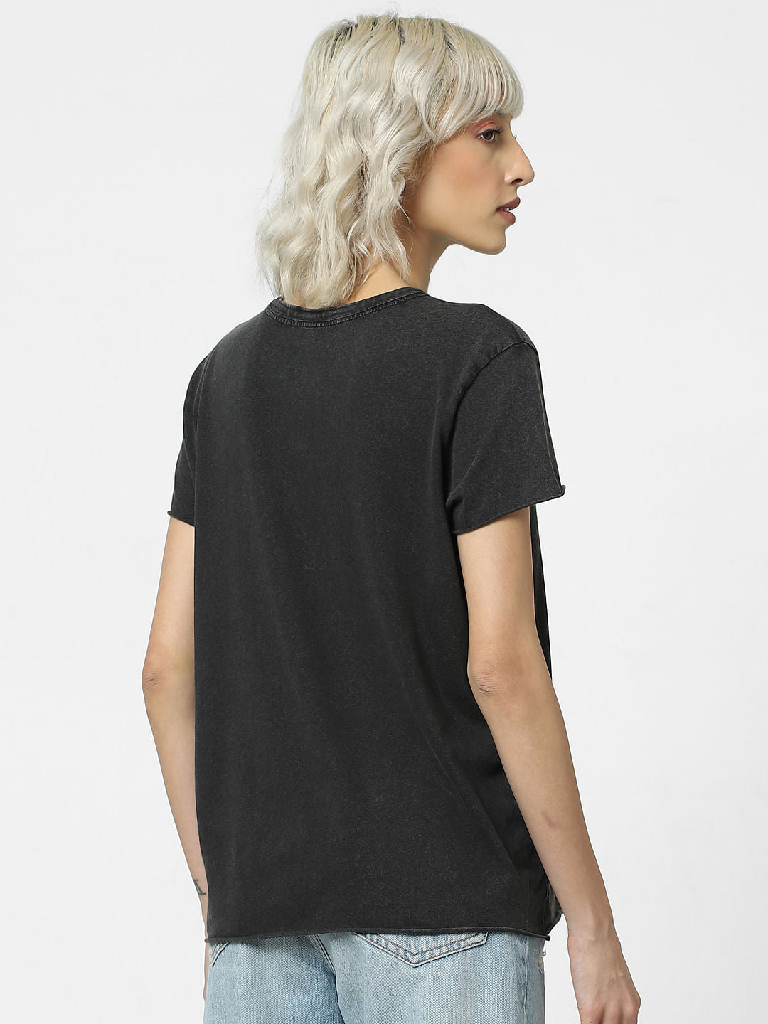 Black Printed Washed T-Shirt
