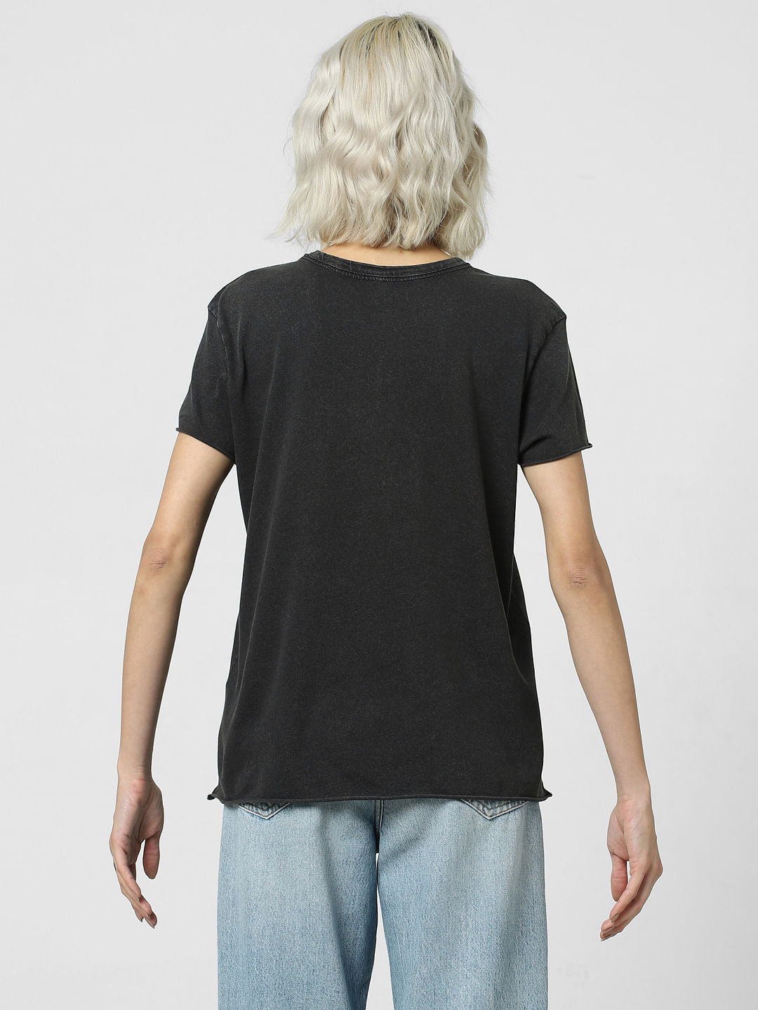 Black Printed Washed T-Shirt