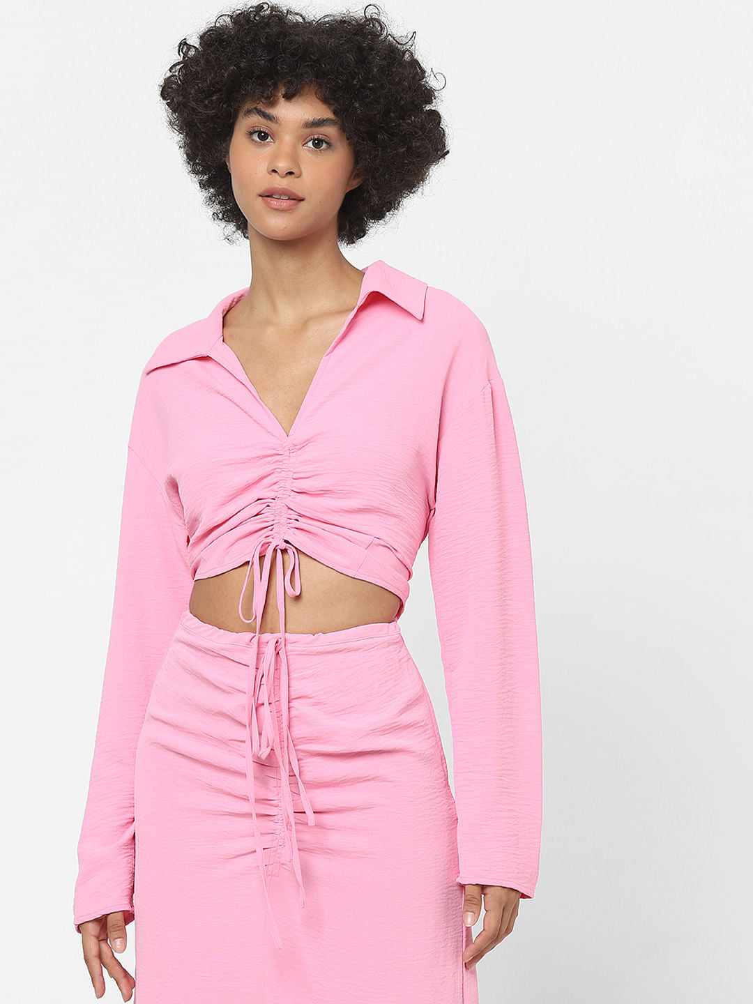 Pink Ruched Detailing Crop Top