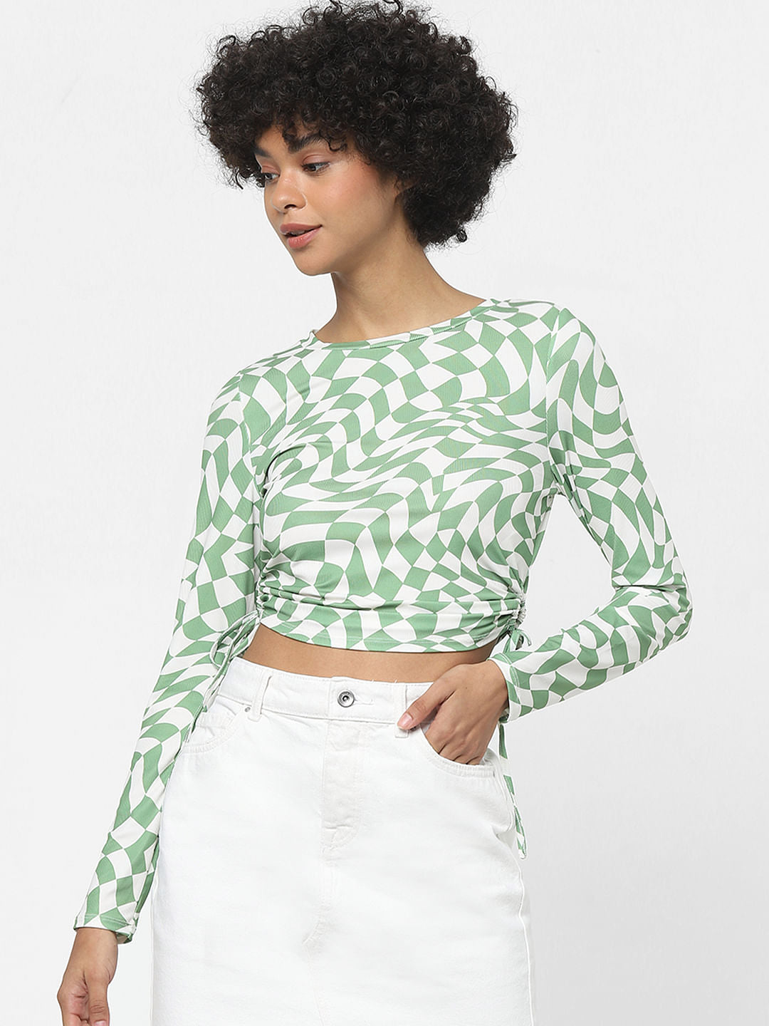 Green Abstract Print Crop Top