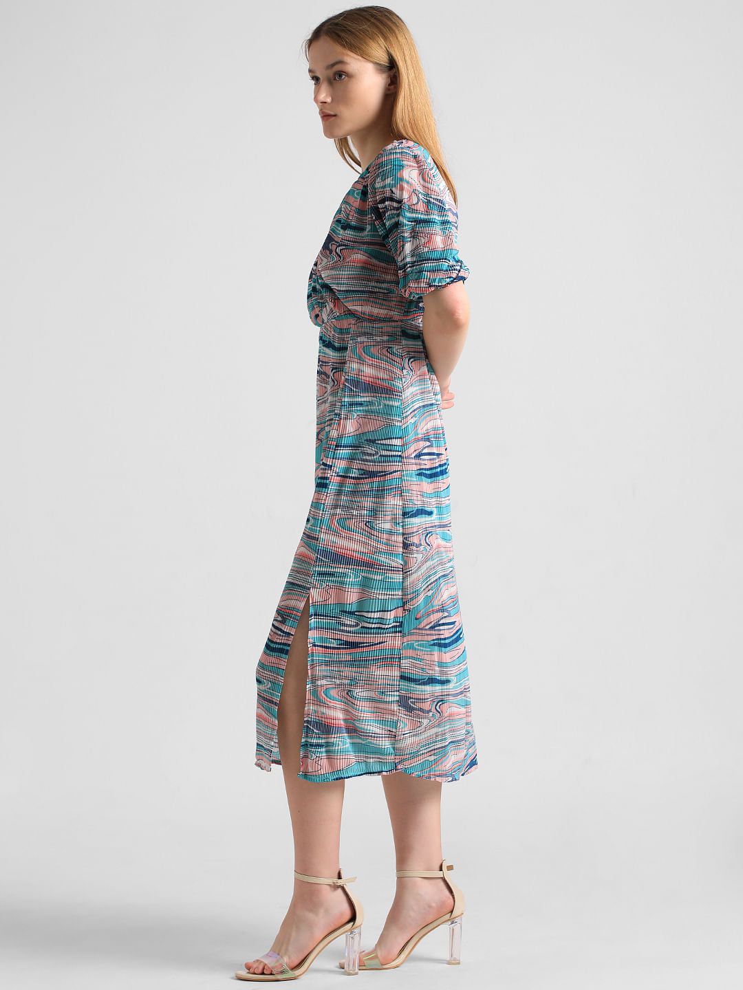 Blue Abstract Print Midi Dress