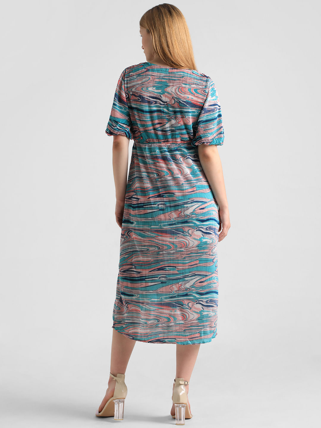 Blue Abstract Print Midi Dress