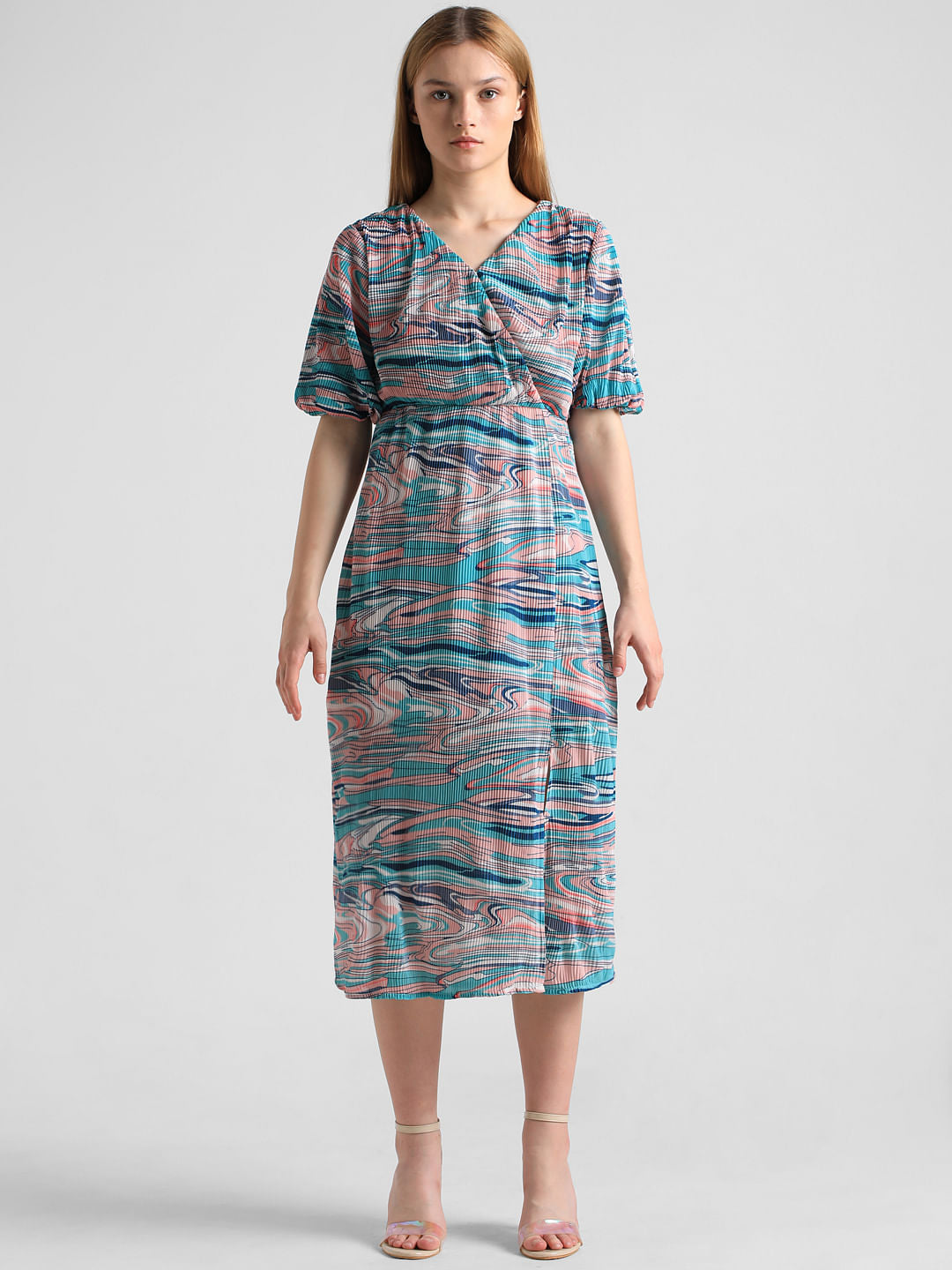 Blue Abstract Print Midi Dress