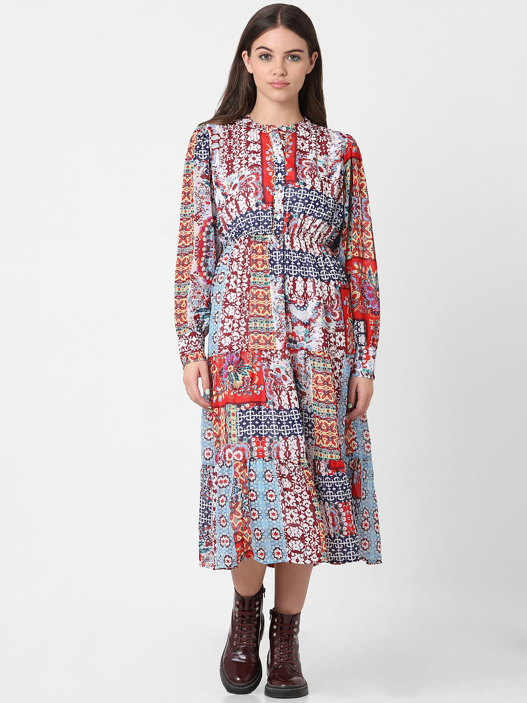 Blue Printed Midi Dress