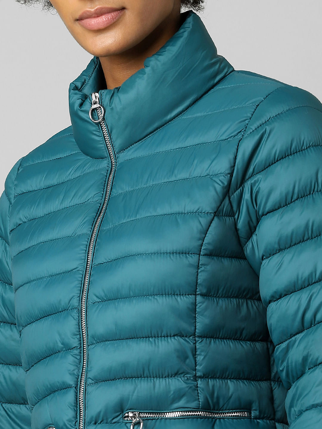 Green High Neck Quilted Puffer Jacket