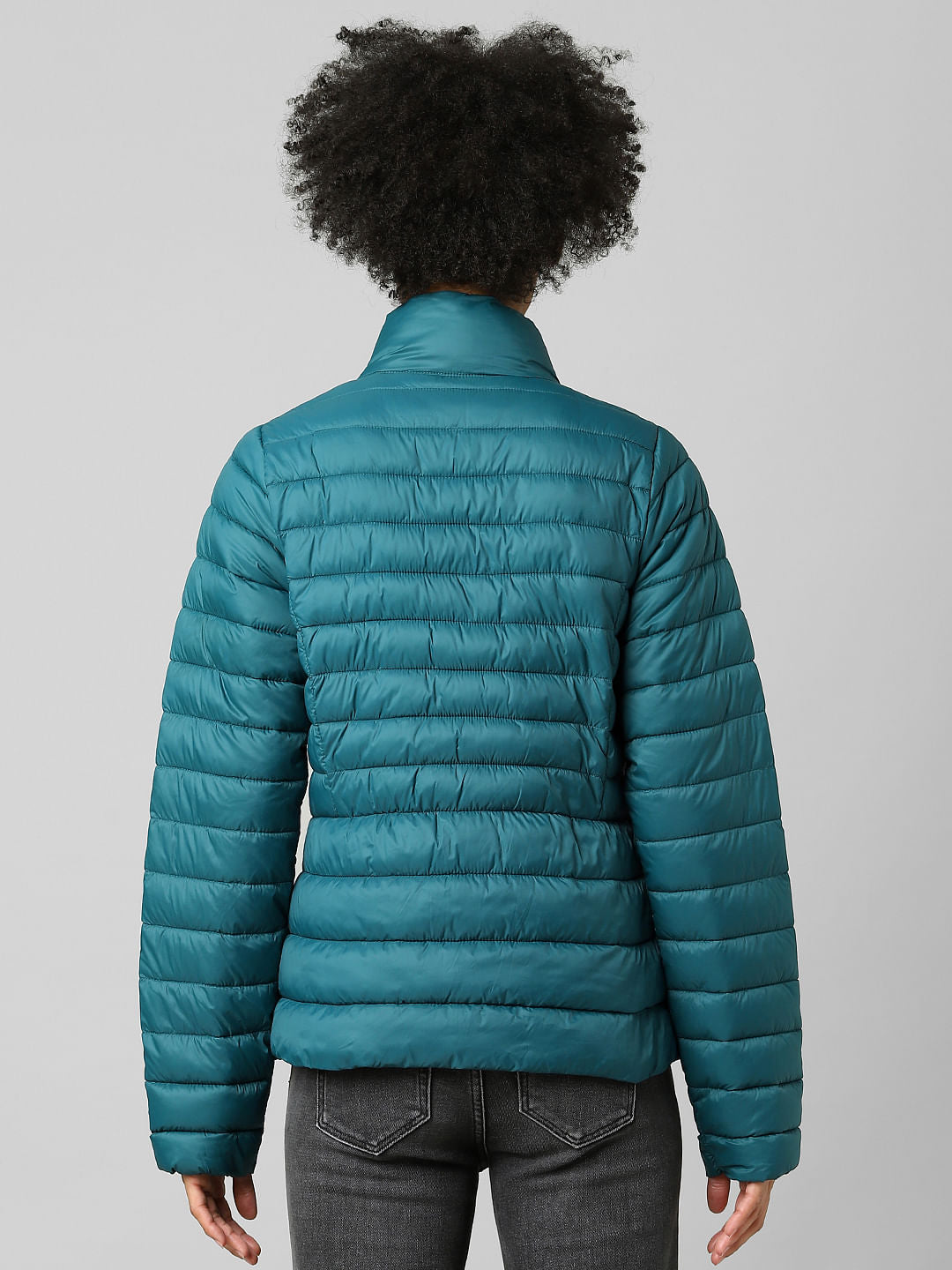 Green High Neck Quilted Puffer Jacket