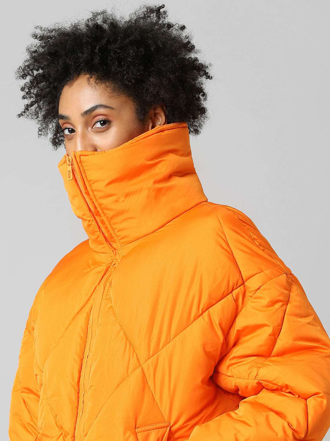 Orange Super High Neck Puffer Jacket