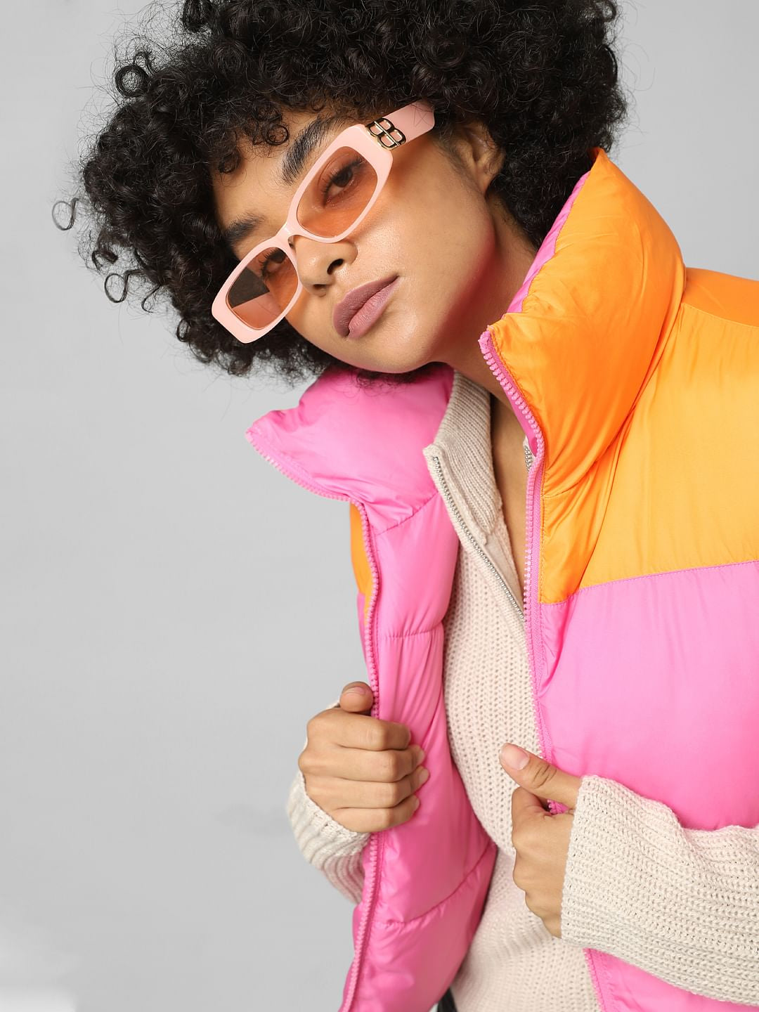 Orange Colourblocked Reversible Puffer Waistcoat