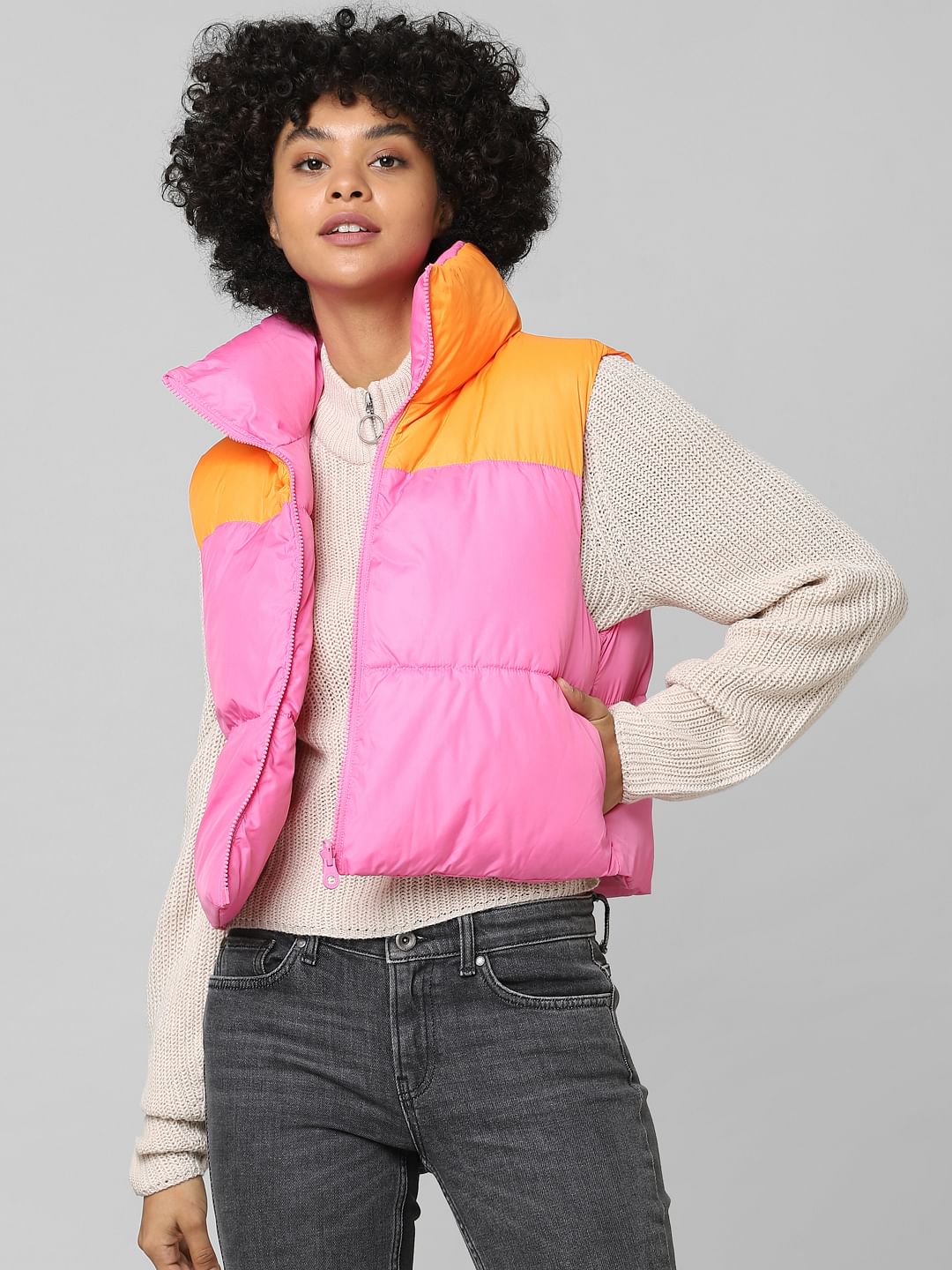 Orange Colourblocked Reversible Puffer Waistcoat
