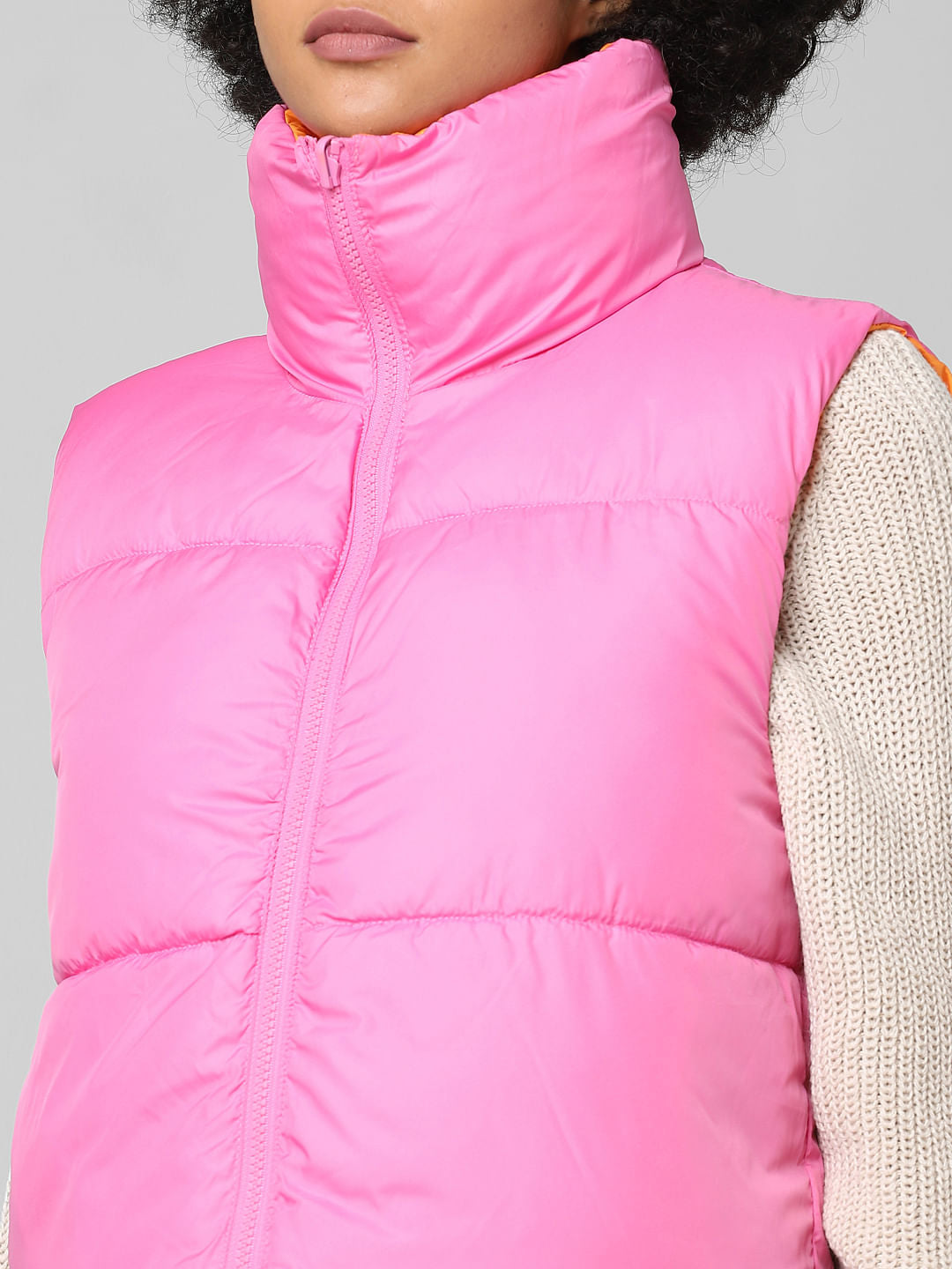 Orange Colourblocked Reversible Puffer Waistcoat