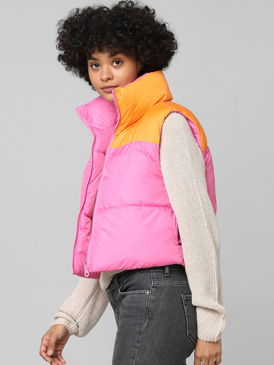 Orange Colourblocked Reversible Puffer Waistcoat