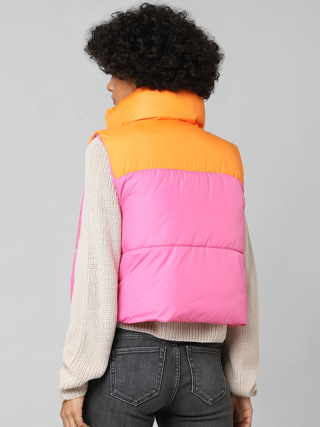 Orange Colourblocked Reversible Puffer Waistcoat
