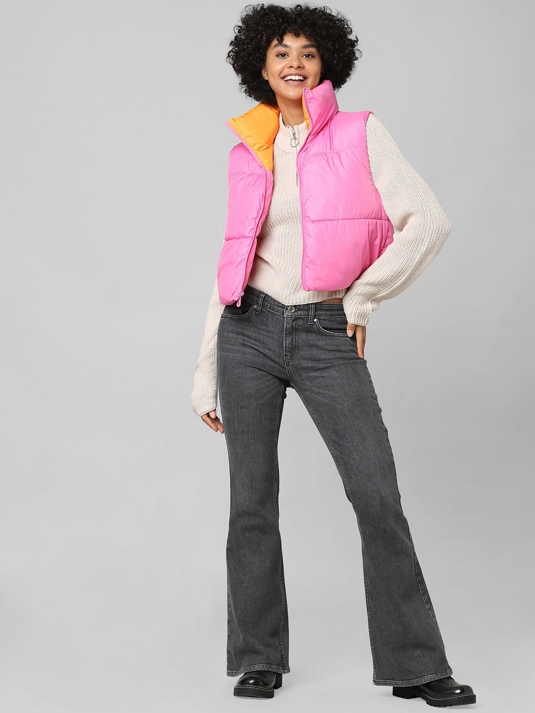 Orange Colourblocked Reversible Puffer Waistcoat