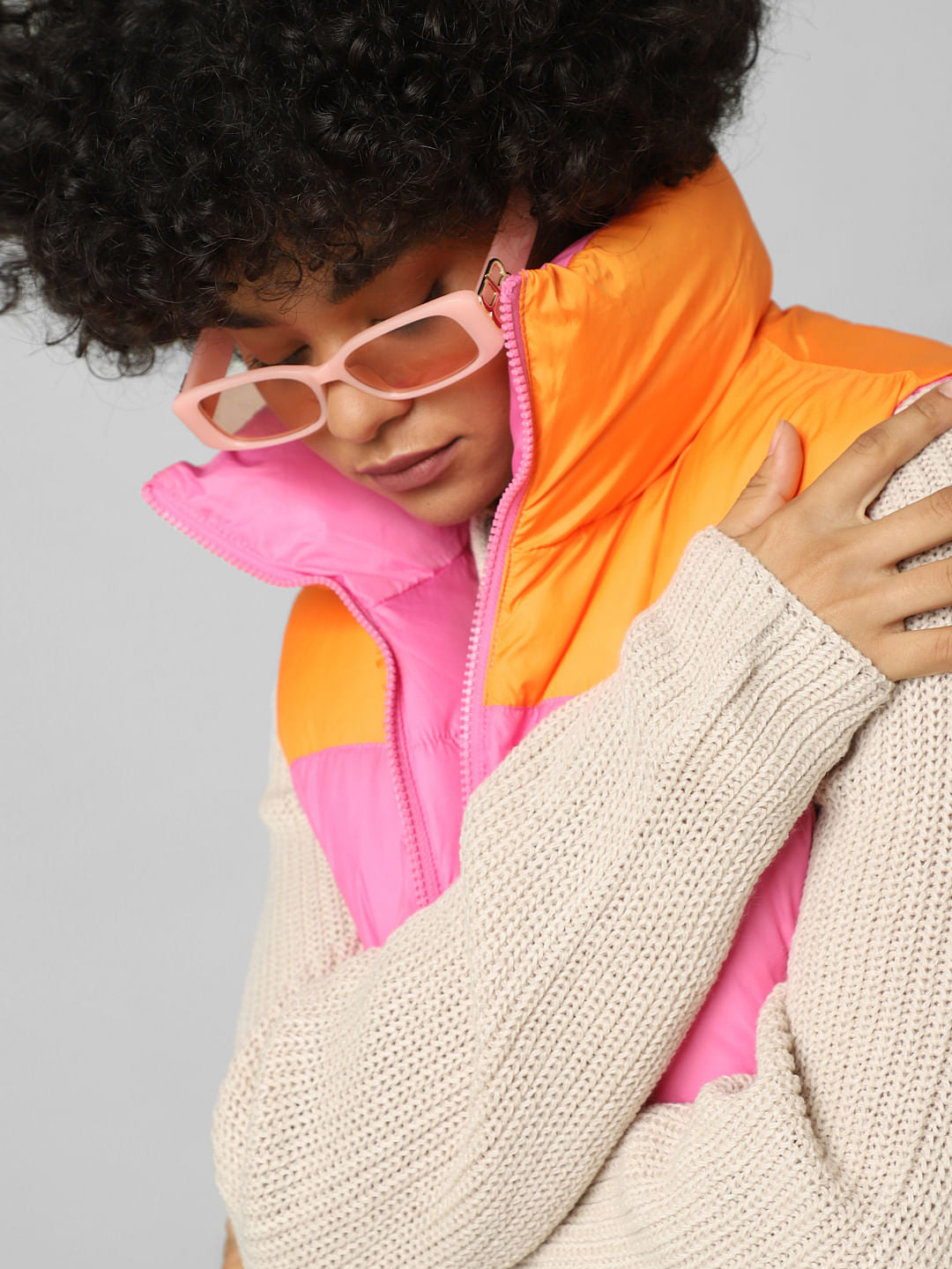 Orange Colourblocked Reversible Puffer Waistcoat