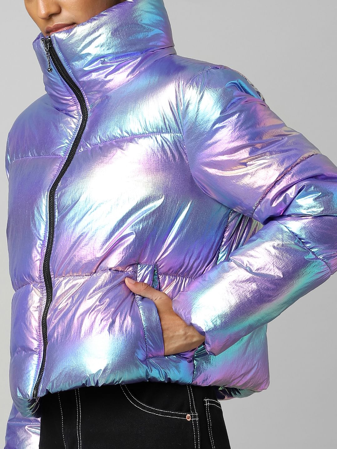 Metallic High Neck Puffer Jacket