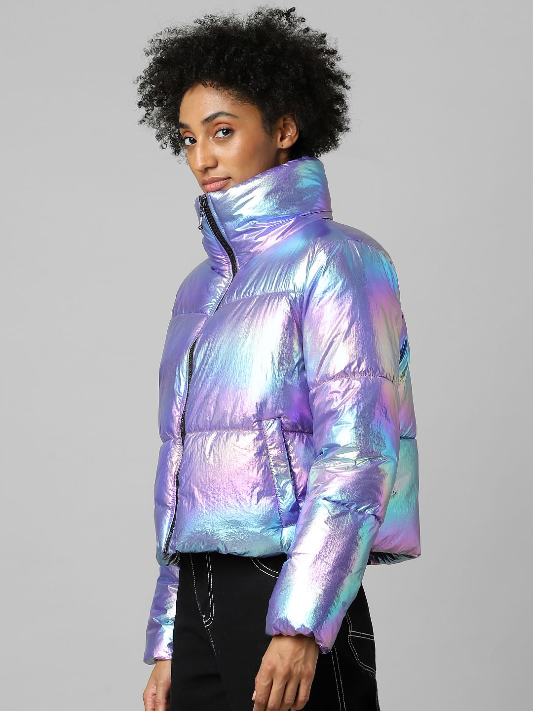 Metallic High Neck Puffer Jacket