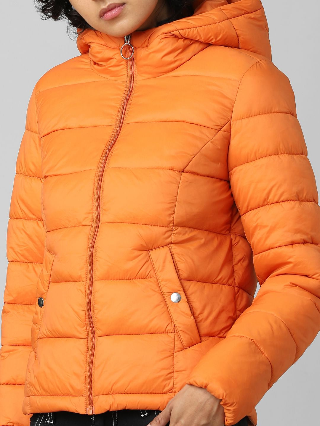 Orange Hooded Puffer Jacket