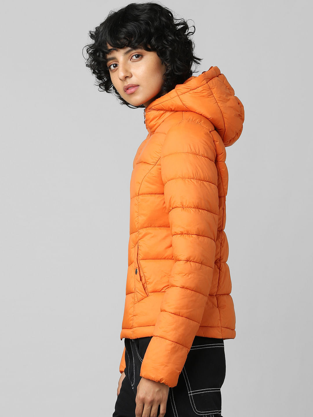 Orange Hooded Puffer Jacket