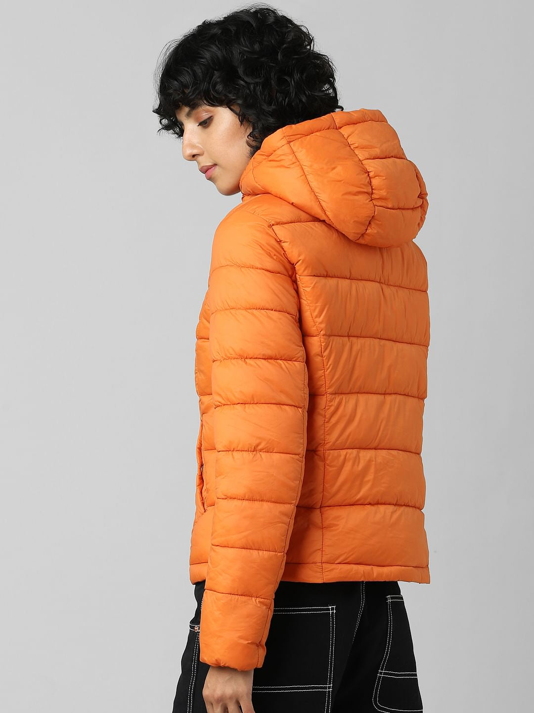 Orange Hooded Puffer Jacket