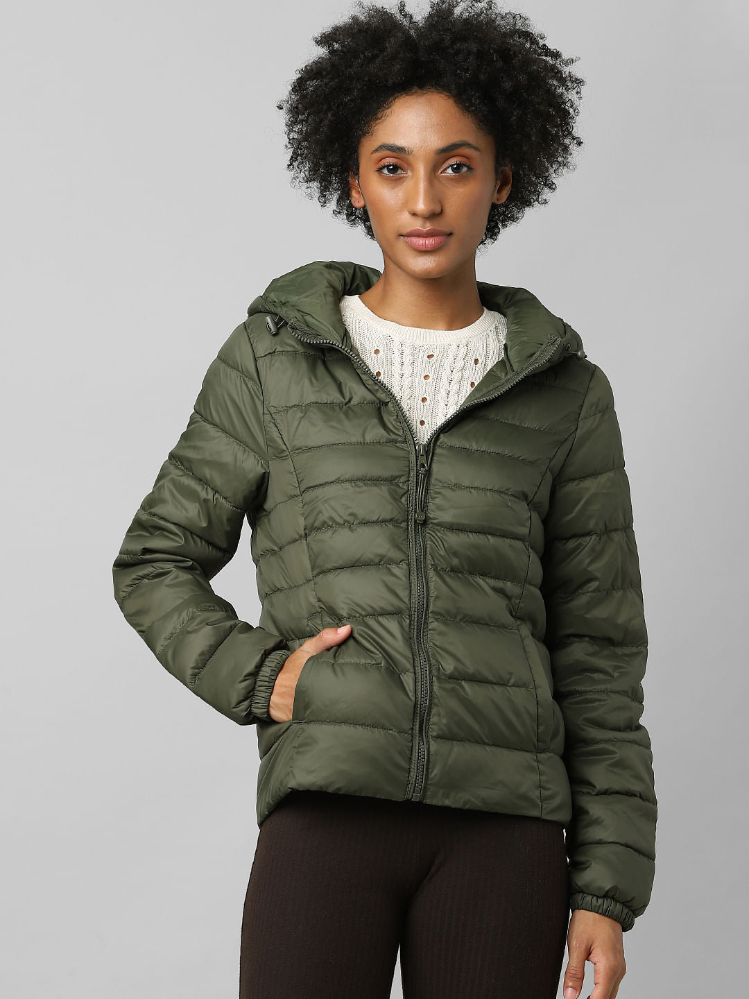 Dark Green Quilted Puffer Jacket