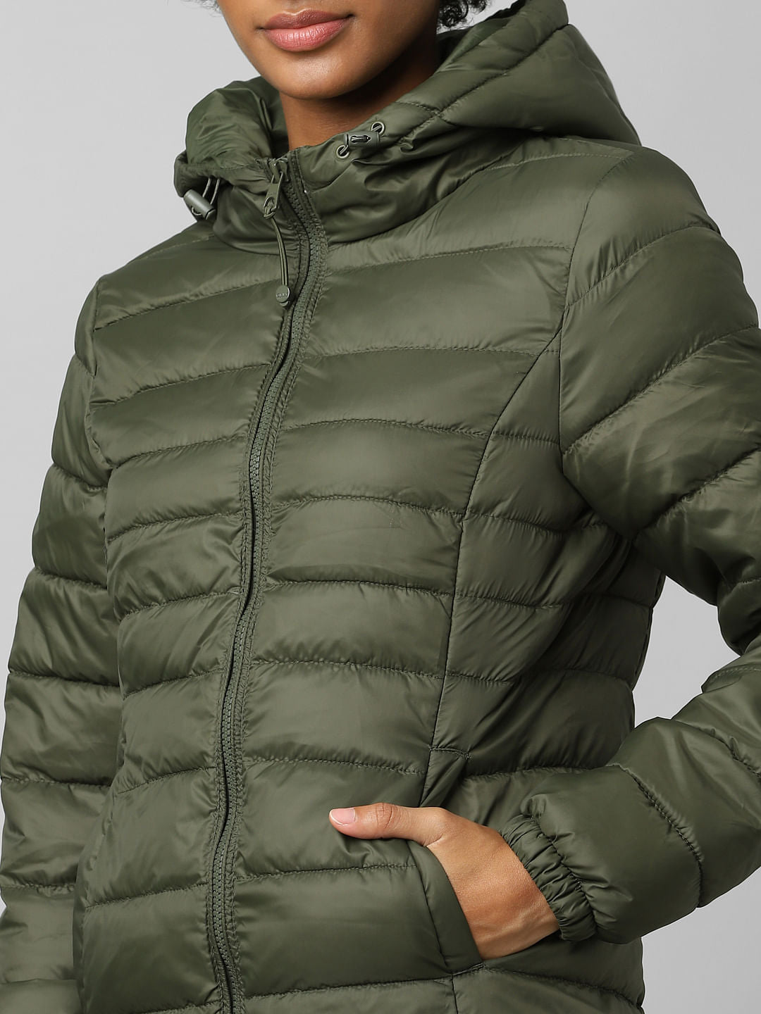 Dark Green Quilted Puffer Jacket