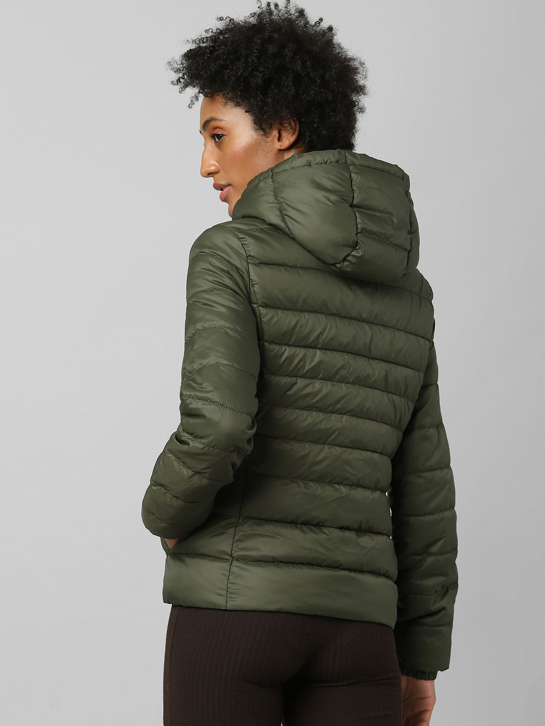 Dark Green Quilted Puffer Jacket