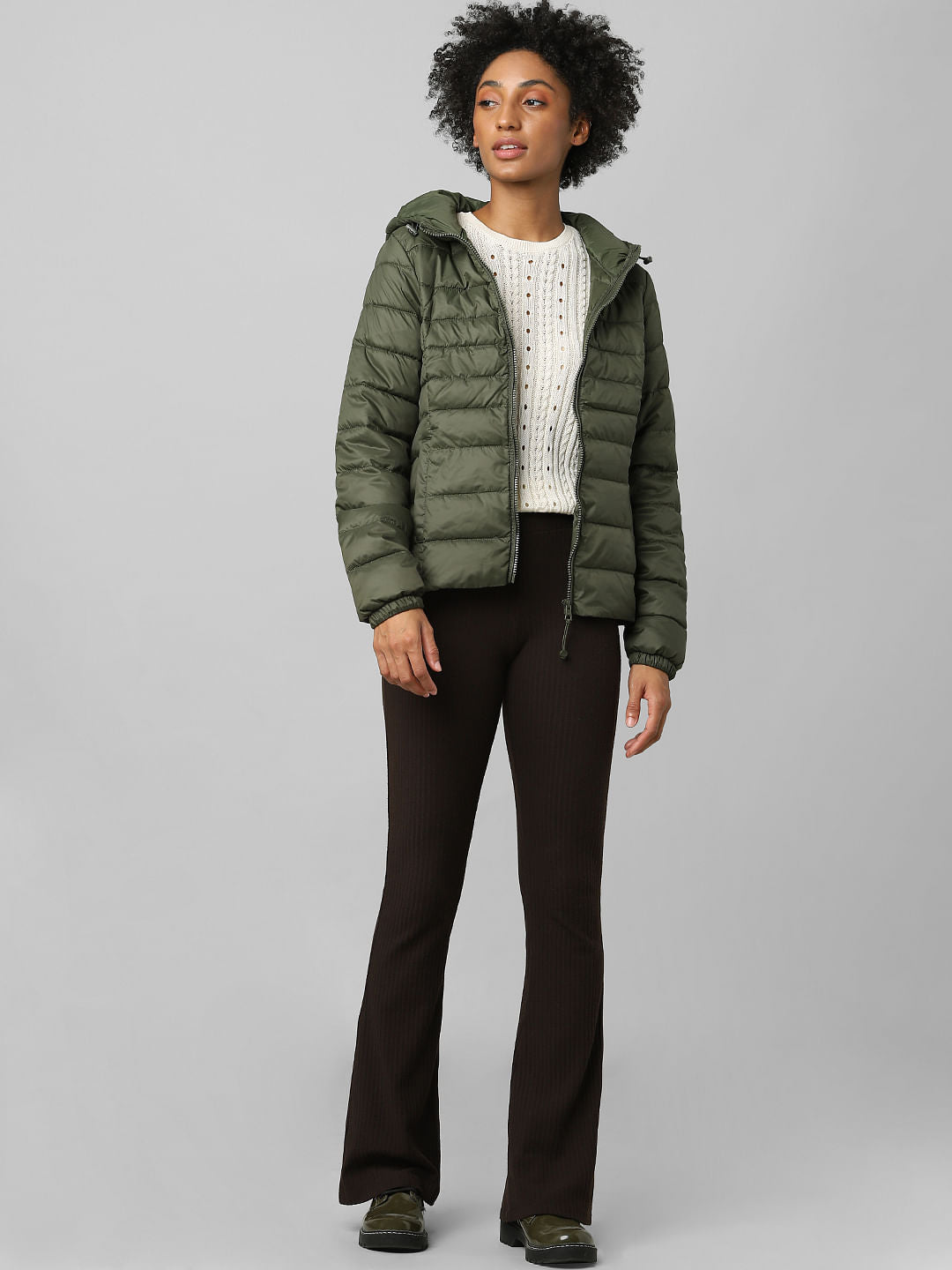 Dark Green Quilted Puffer Jacket
