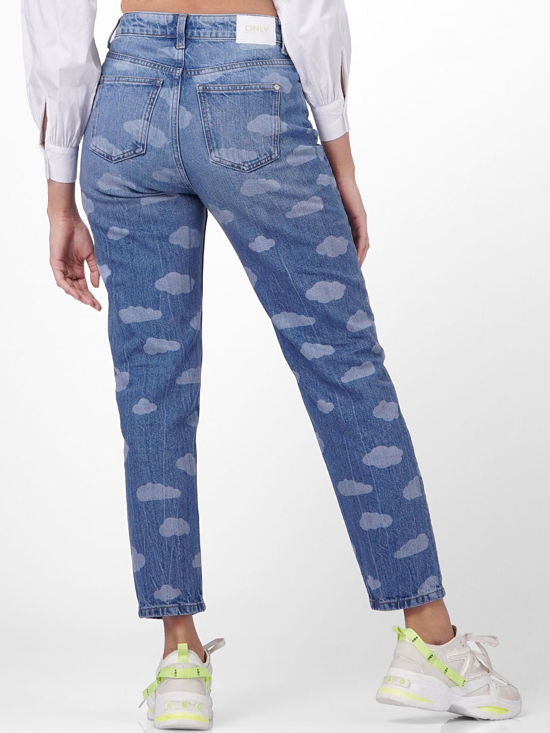 Blue High Rise Cloud Print Mom Jeans