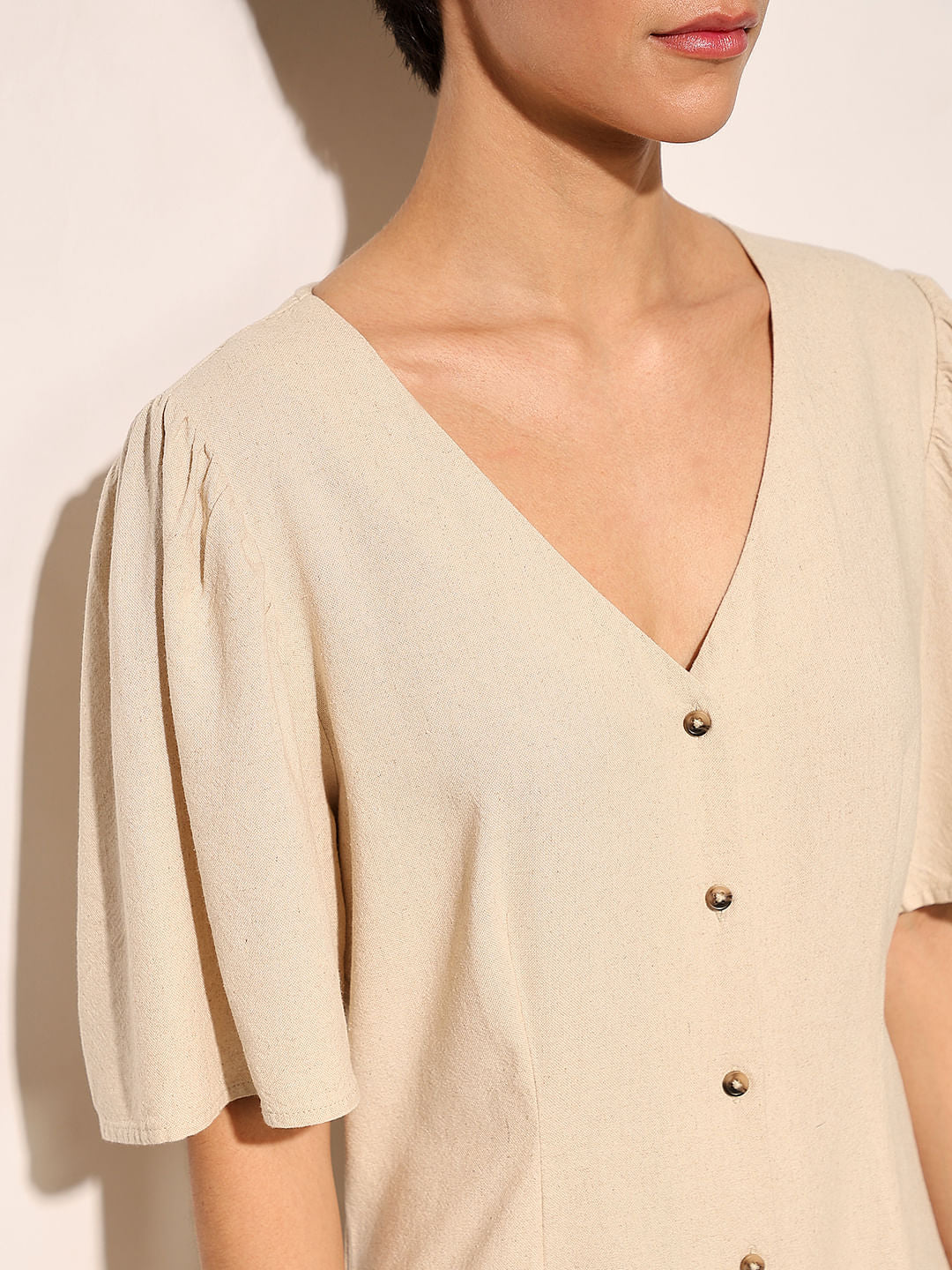 Beige V-Neck Dress