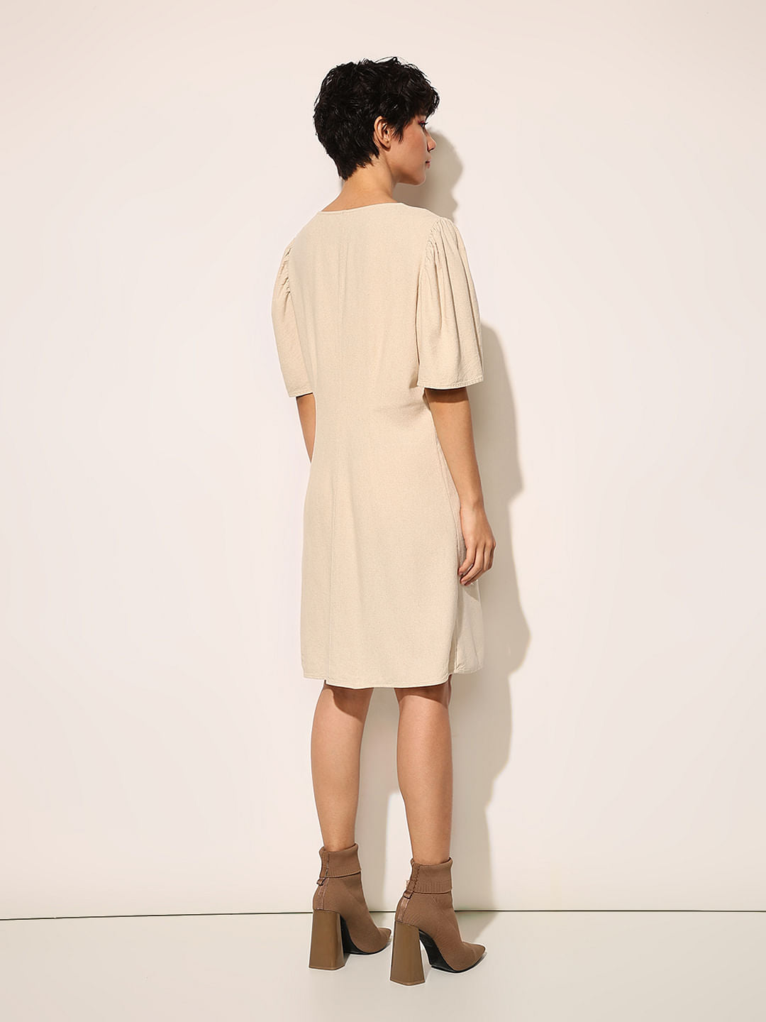 Beige V-Neck Dress