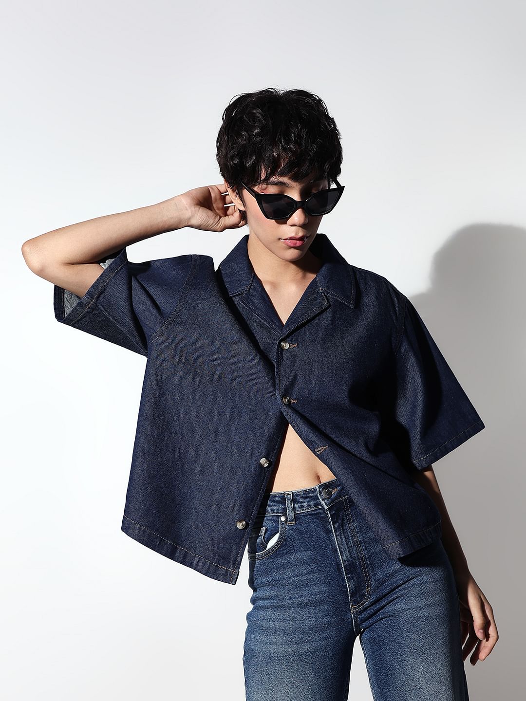 Dark Blue Oversized Denim Shirt - M