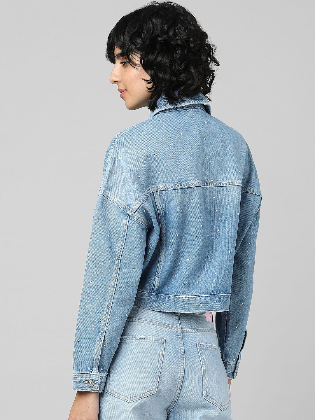 Blue Rhinestone Detail Denim Jacket