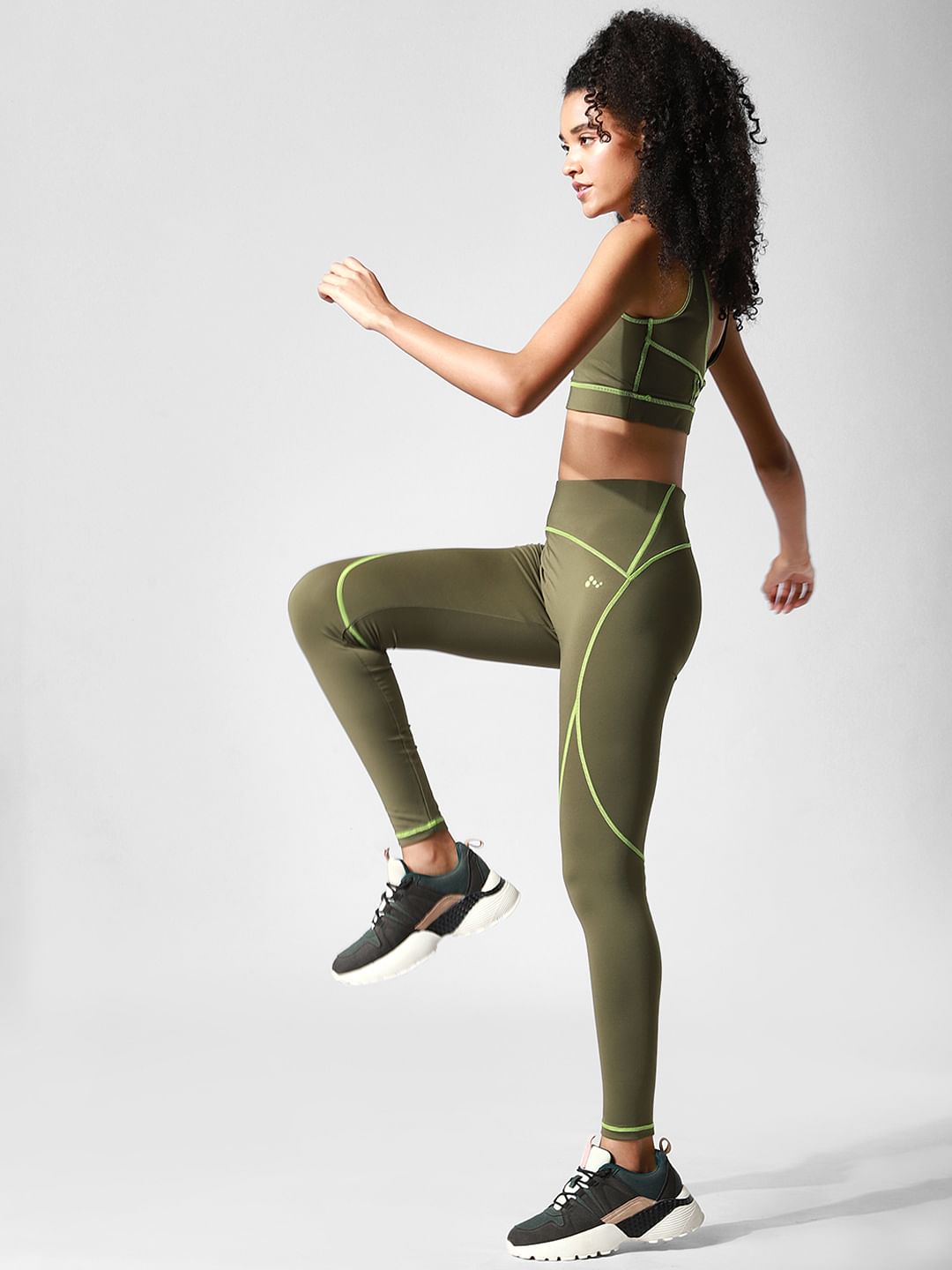 Green High Rise Co-Ord Training Tights