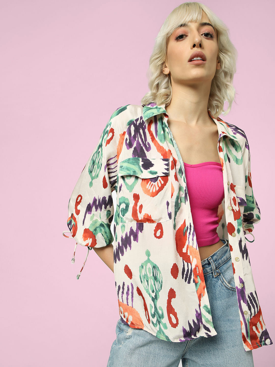 White Abstract Print Shirt