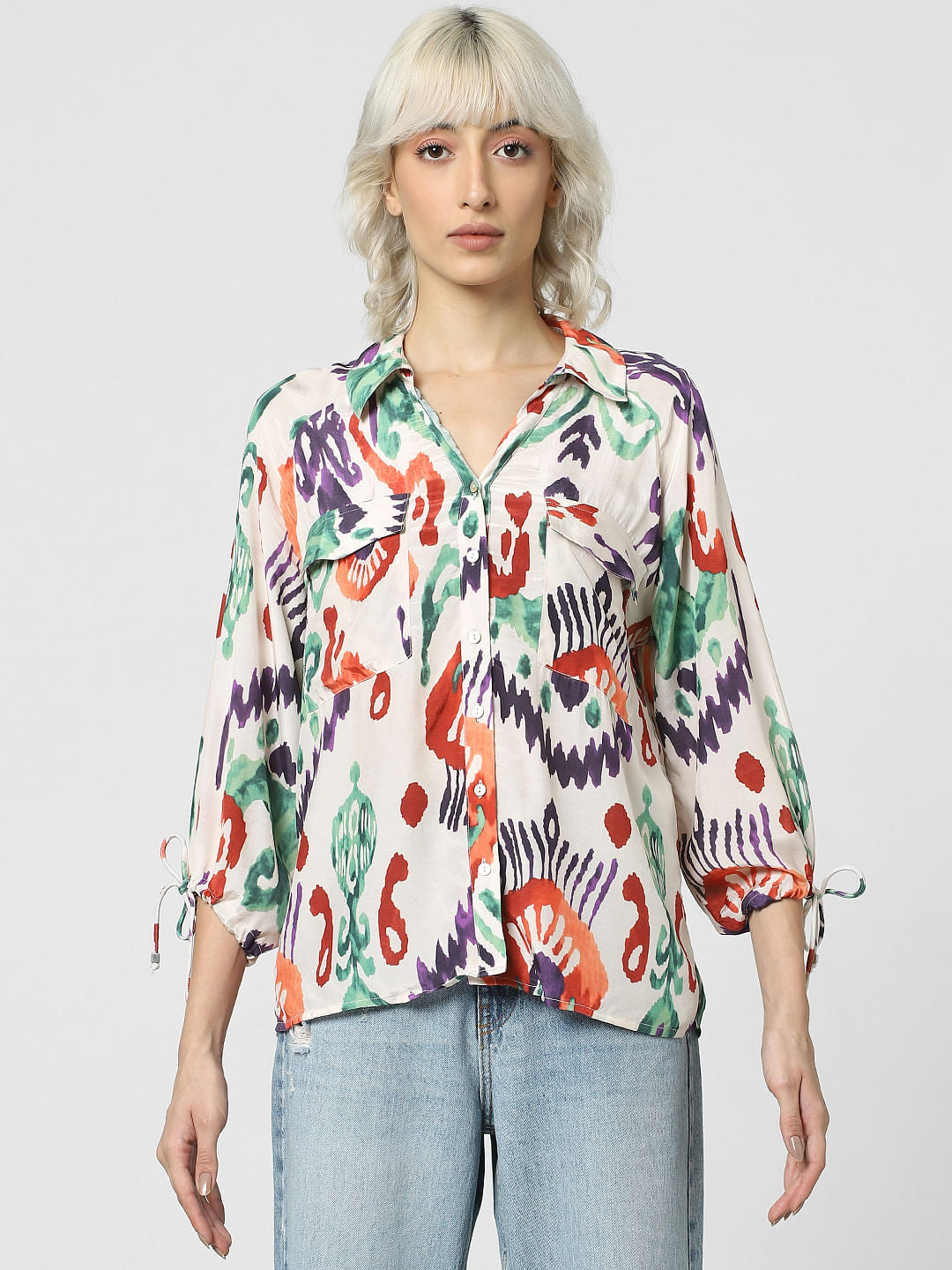 White Abstract Print Shirt