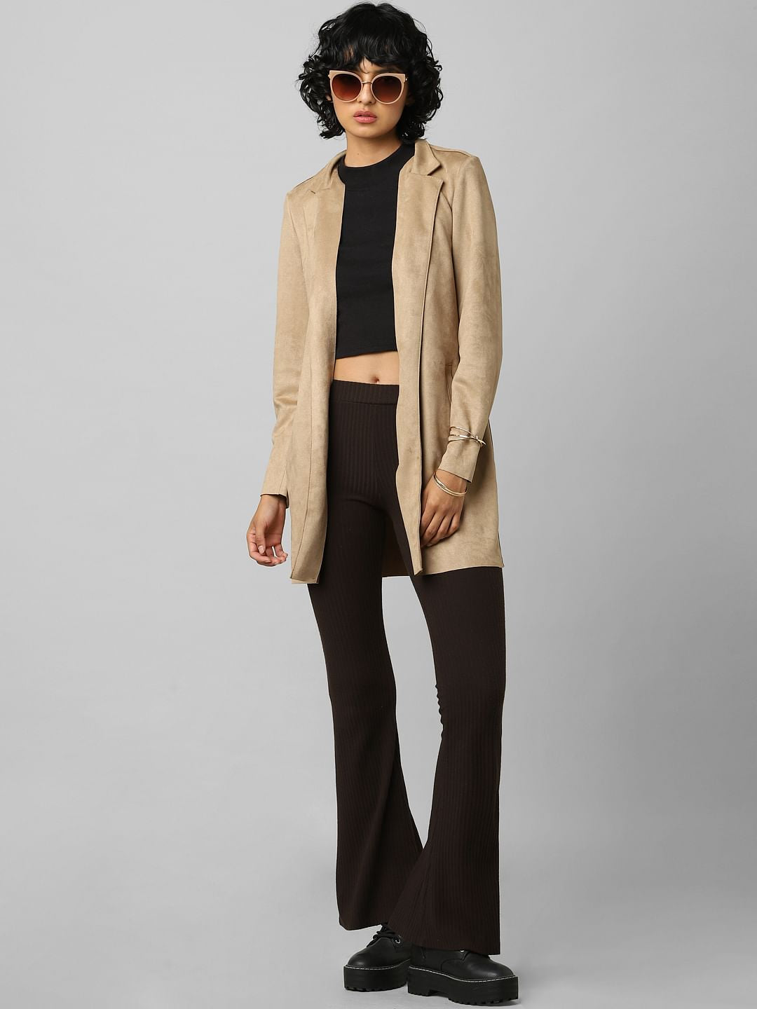 Brown Faux Suede Long Coat